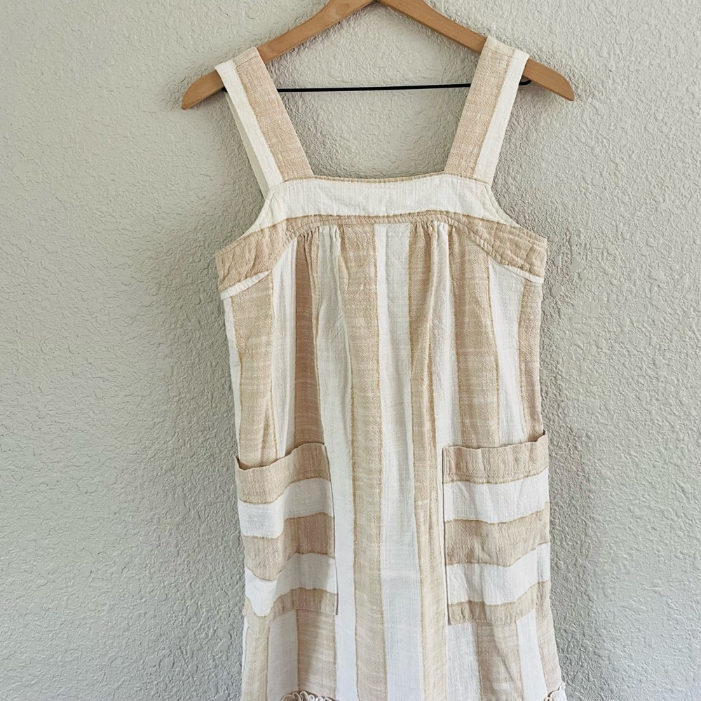 Anthropologie Maeve Neutral Tan & Cream Stripe Midi Dress - Picture 6 of 12